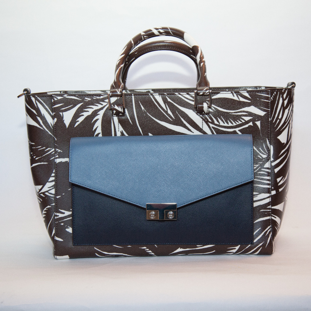 Tory Burch Tabora Leather T Lock Tote Clutch NWT